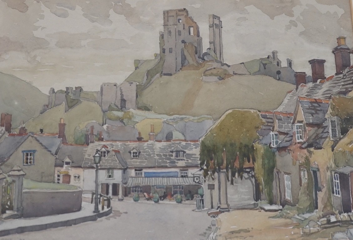 Philip William Cole RBA (1884-1964), watercolour, Corfe Castle, signed and dated '33, 25 x 35cm